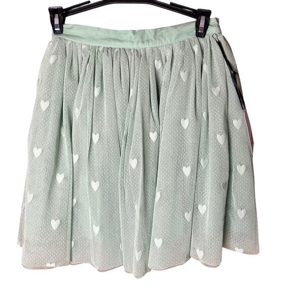 Unique Vintage Mint Green Mesh Tulle Heart Mini Skirt S 4 NWT - Picture 2 of 7